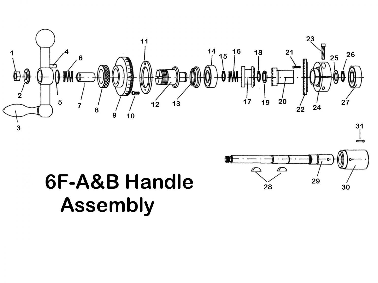 6F – A and B Power Feed Handle Assembly Breakdown