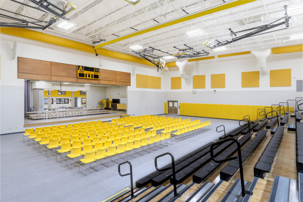 Akron Elementary School Gymnasium and Stage Shared With Cafeteria