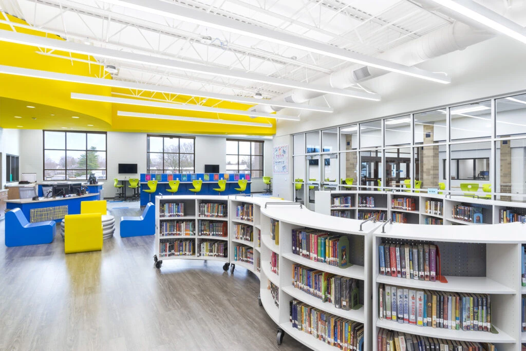 East Noble Middle School Media Center with Bookshelves