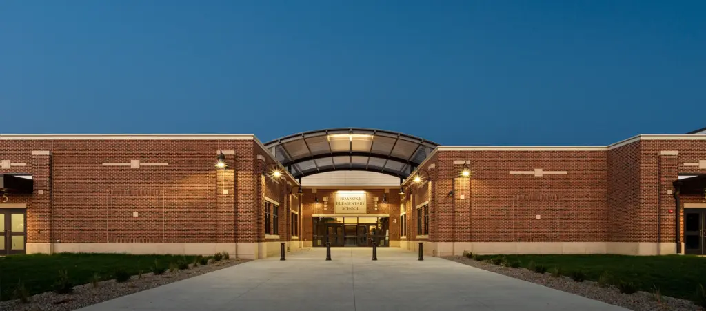Exterior of Roanoke Elementary School's Secondary Entrance for Students and Buses