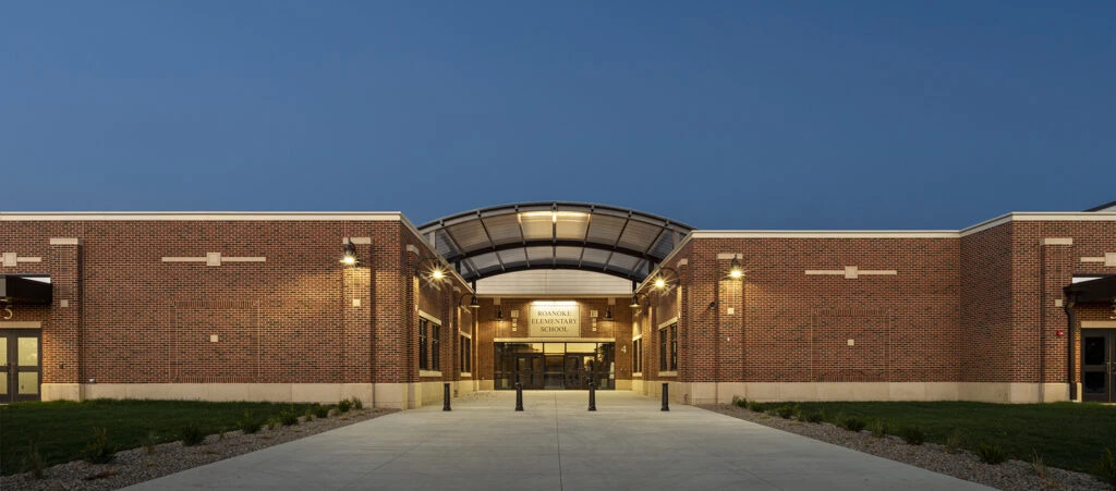 Exterior of Roanoke Elementary School's Secondary Entrance for Students and Buses