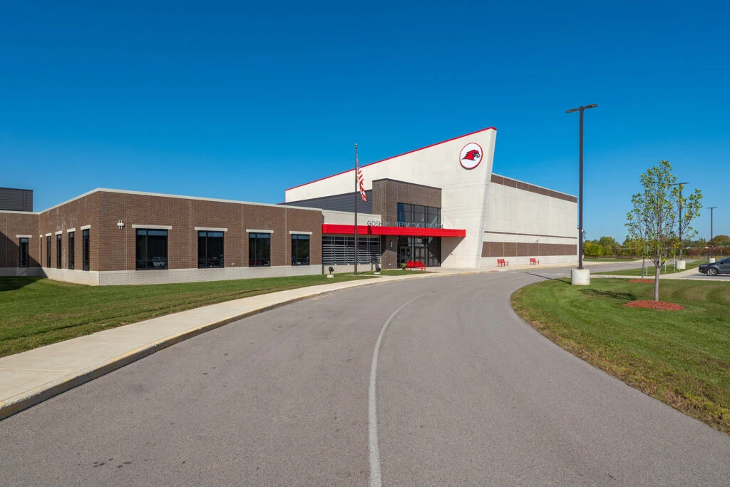 Exterior of Goshen Intermediate School Entrance and Drop Off Lane