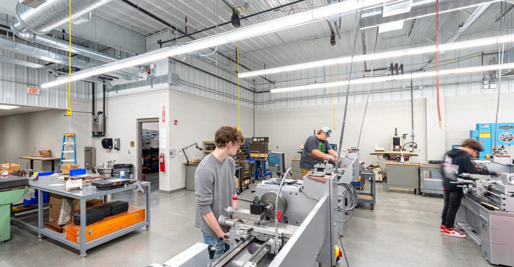 Students using Machine Equipment at Huntington County Learning Center CTE