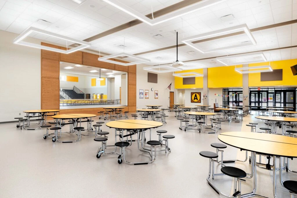 Akron Elementary School Cafeteria and Stage Shared With Gym