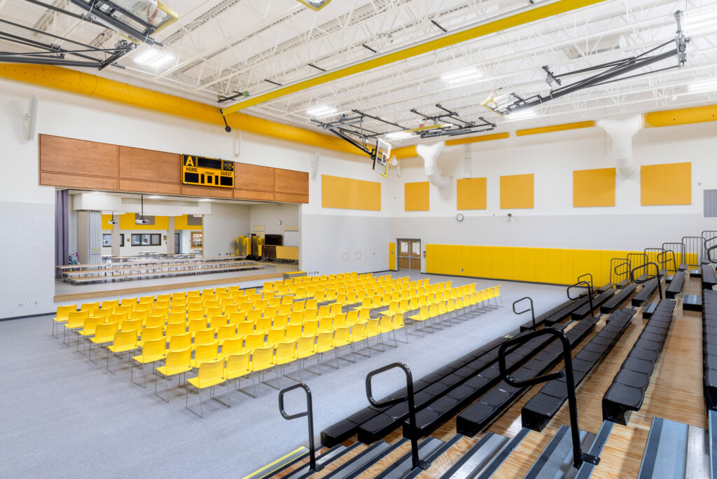 Akron Elementary School Gymnasium and Stage Shared With Cafeteria