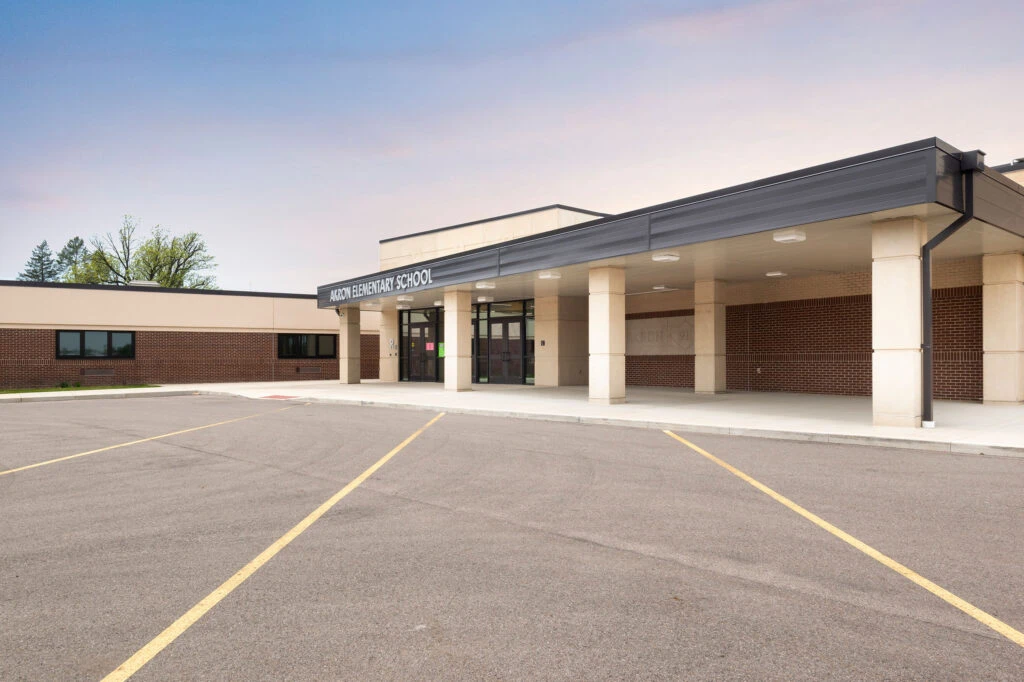 Exterior of Akron Elementary School Bus Drop Off Student Entrance
