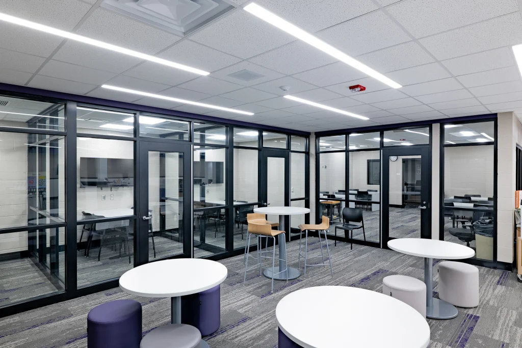 Leo Jr-Sr High School Renovated Media Center, Collaboration and Testing Rooms