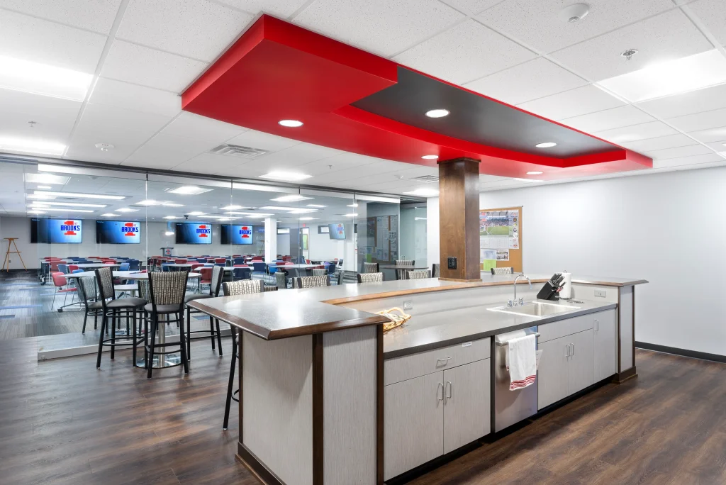 Brooks Construction Headquarters Kitchen and Glass Wall
