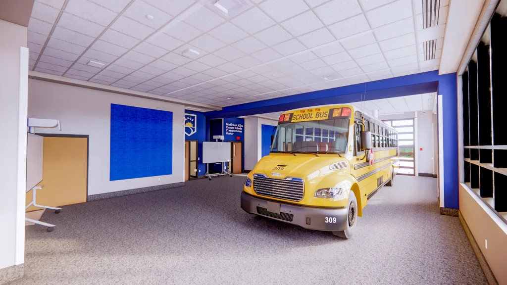 Rendering of NACS New Transportation Multi-purpose Room with Bus