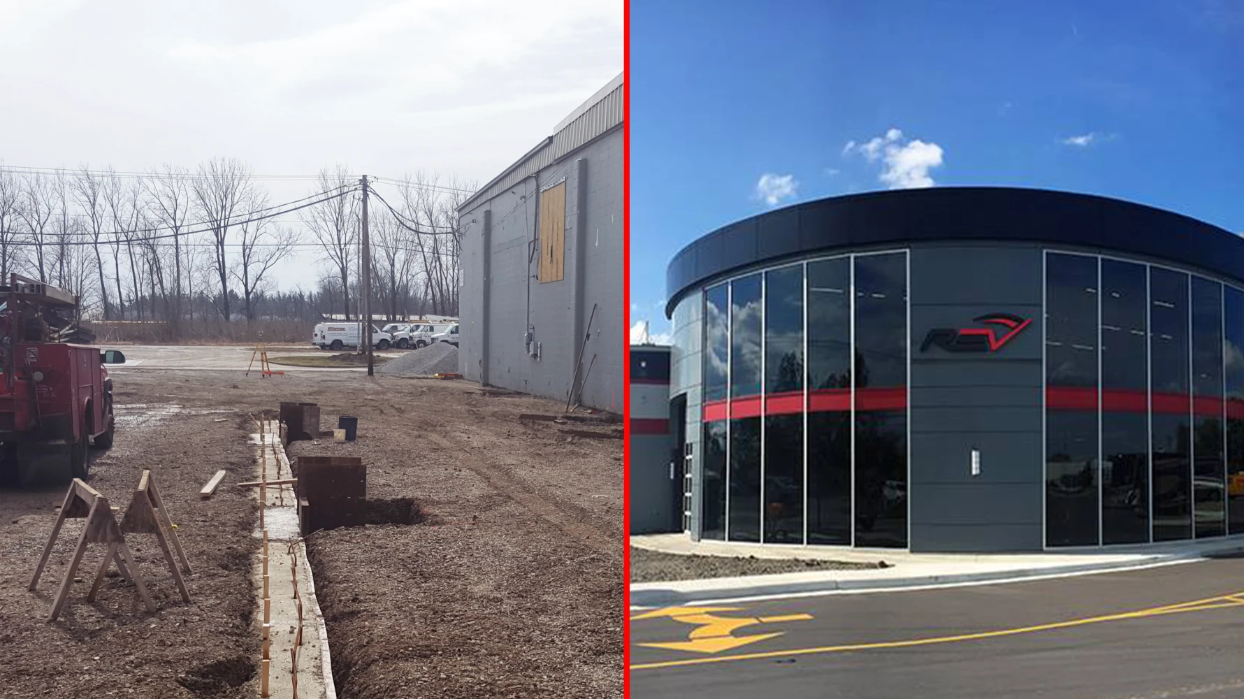 Rev Visitor Center Facility before and after images of exterior of buidling