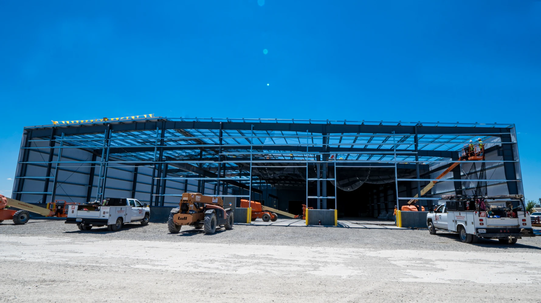 exterior of Poseidon Barge building steel frame construction