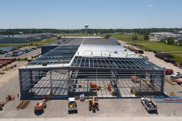 aerial shot of Poseidon Barge building steel frame construction
