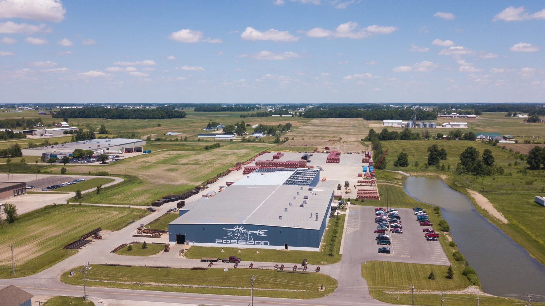 aerial shot of Poseidon Barge building steel frame construction