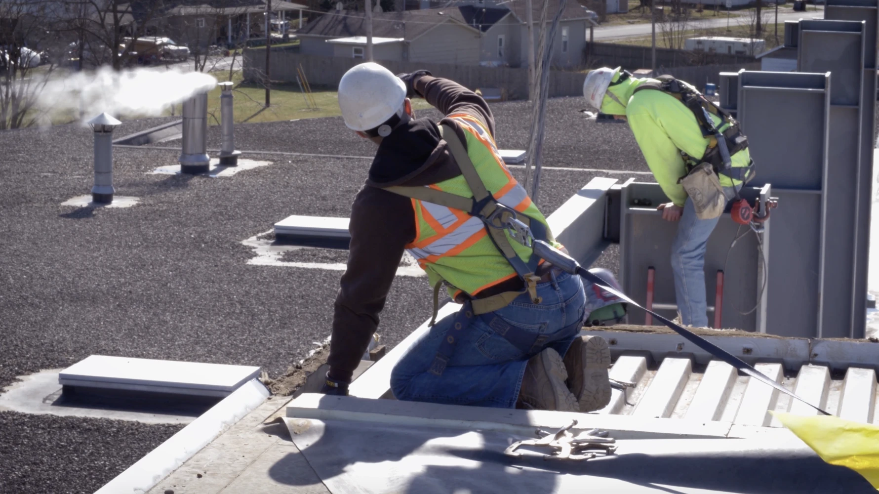 construction workers at Almco Steel Products construction site