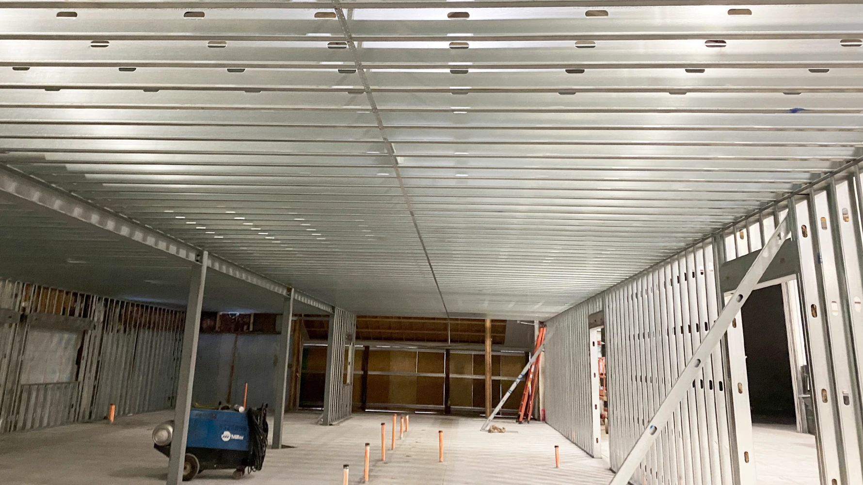 interior steel frame of Lance Camper building