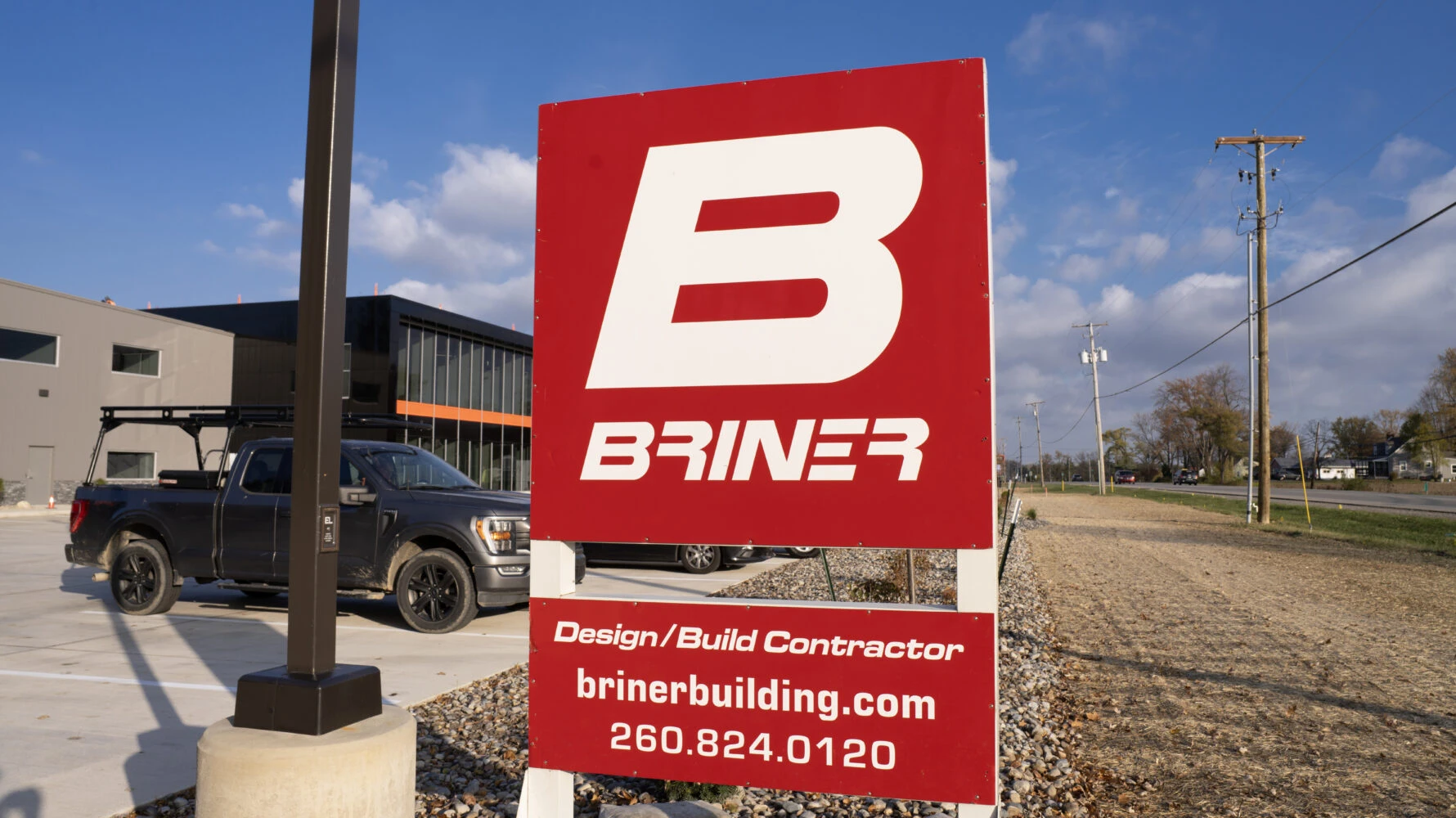 Briner Building logo on construction sign