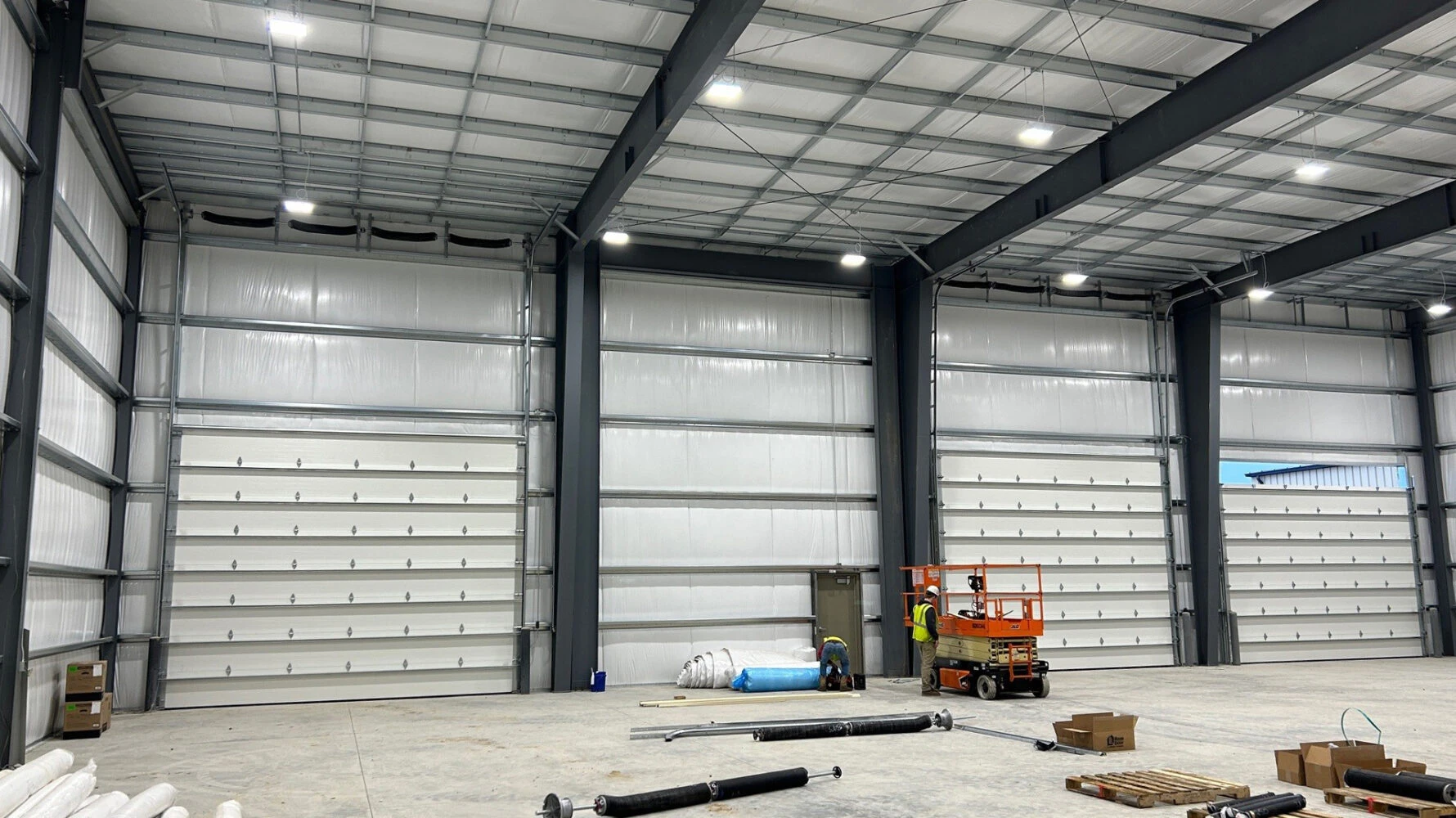 interior shot of steel frame construction