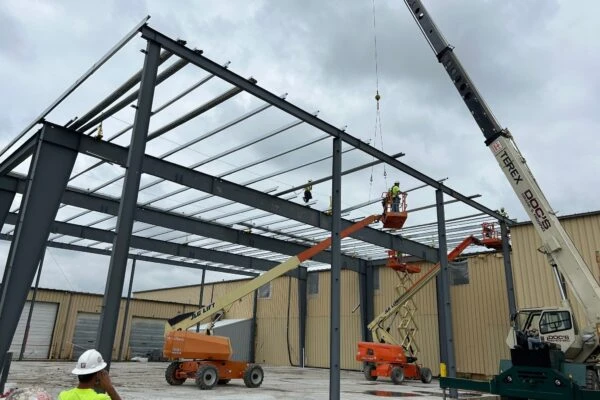 exterior shot of steel frame construction