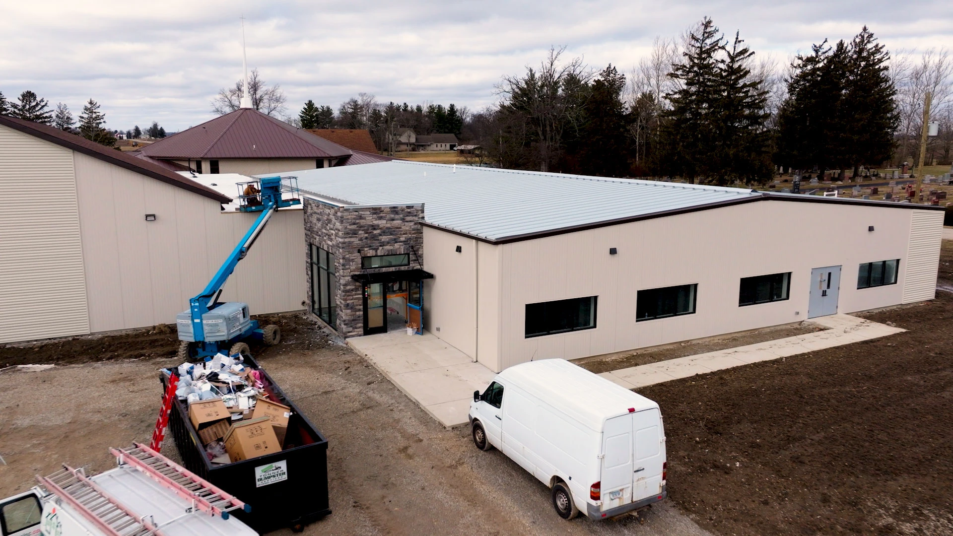 Exterior construction site of Pleasant Dale Church