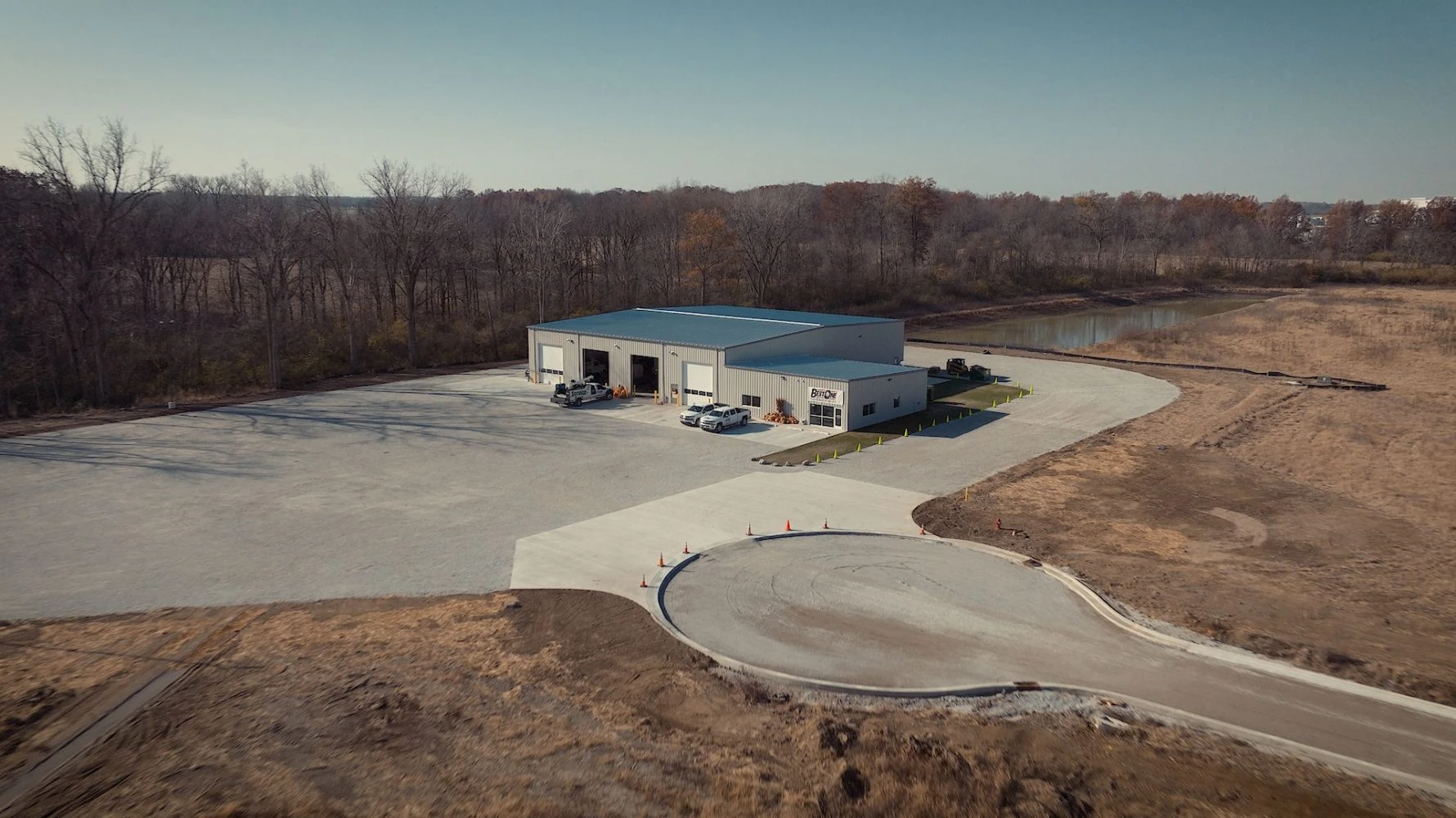 Wide shot of completed Best Ones construction site including extended property
