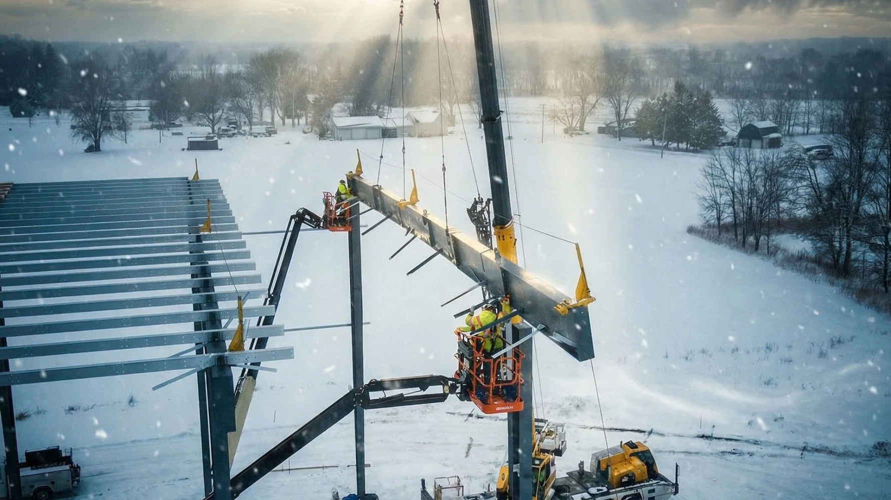 Winter construction of steel framework
