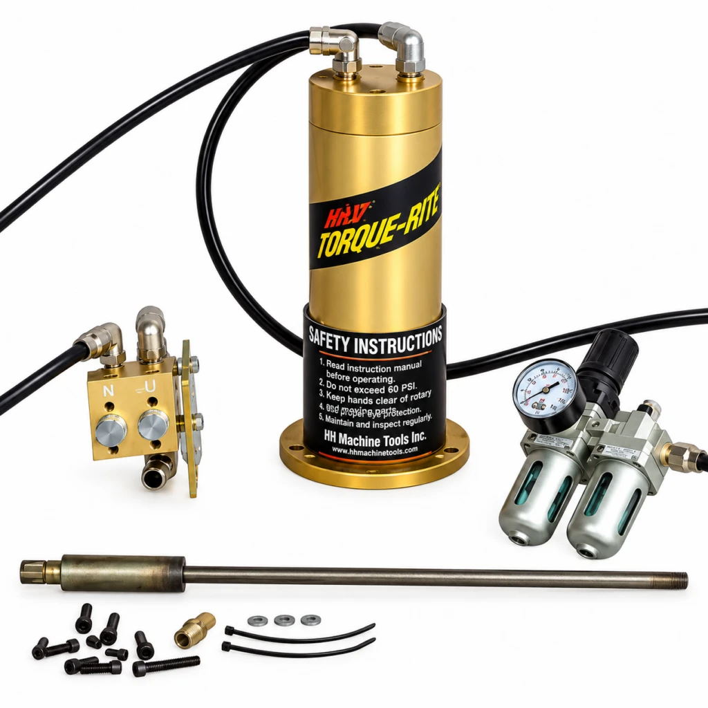 Maxi Torque-Rite pneumatic power drawbar kit for milling machines with air regulator, control valve, drawbar and installation hardware