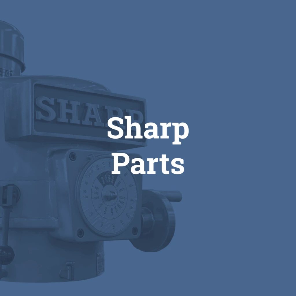 Sharp milling machine head variable speed, branded "Sharp," used for machining. on a blue background