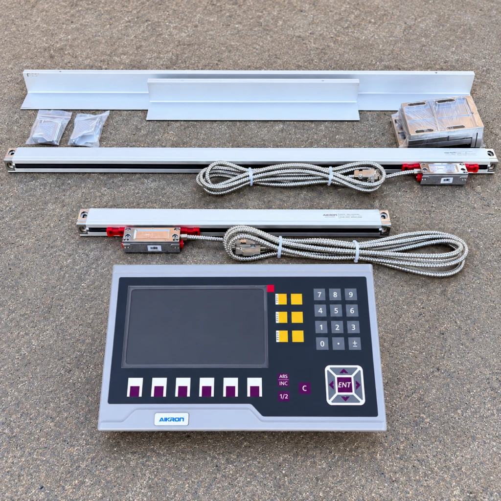 AIKRON linear measuring system with digital readout display, linear encoder scales, cables and mounting hardware