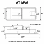 AT-MV6 6 inch milling vise technical drawing showing overall dimensions, jaw height, jaw opening, and 30 percent down-force mechanism.