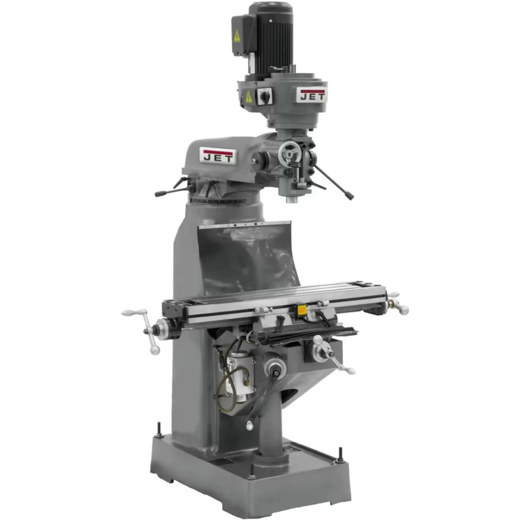 JET JTM-1 9 x 42 step pulley vertical milling machine with 2 HP motor and R-8 spindle.