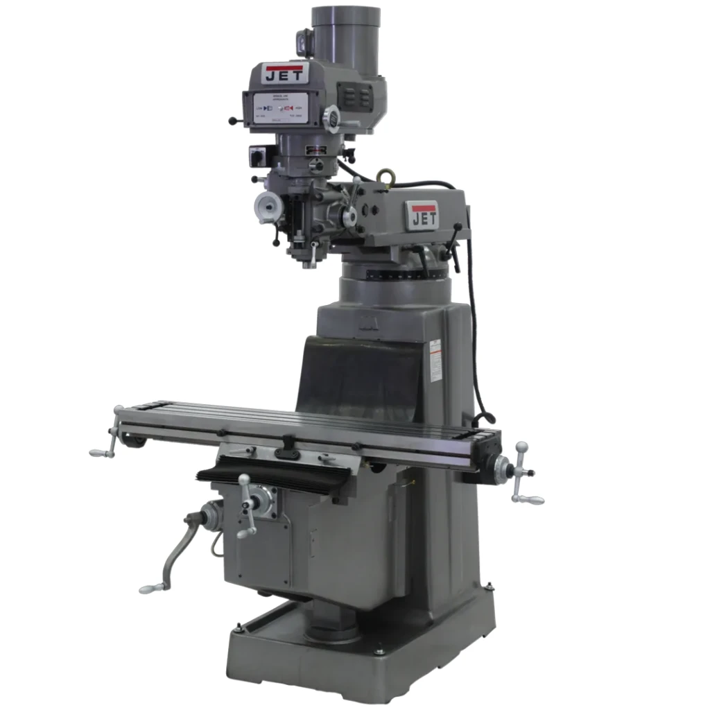 JET JTM-1050VS2 variable speed vertical milling machine with 10 x 50 inch table and 3 HP motor.