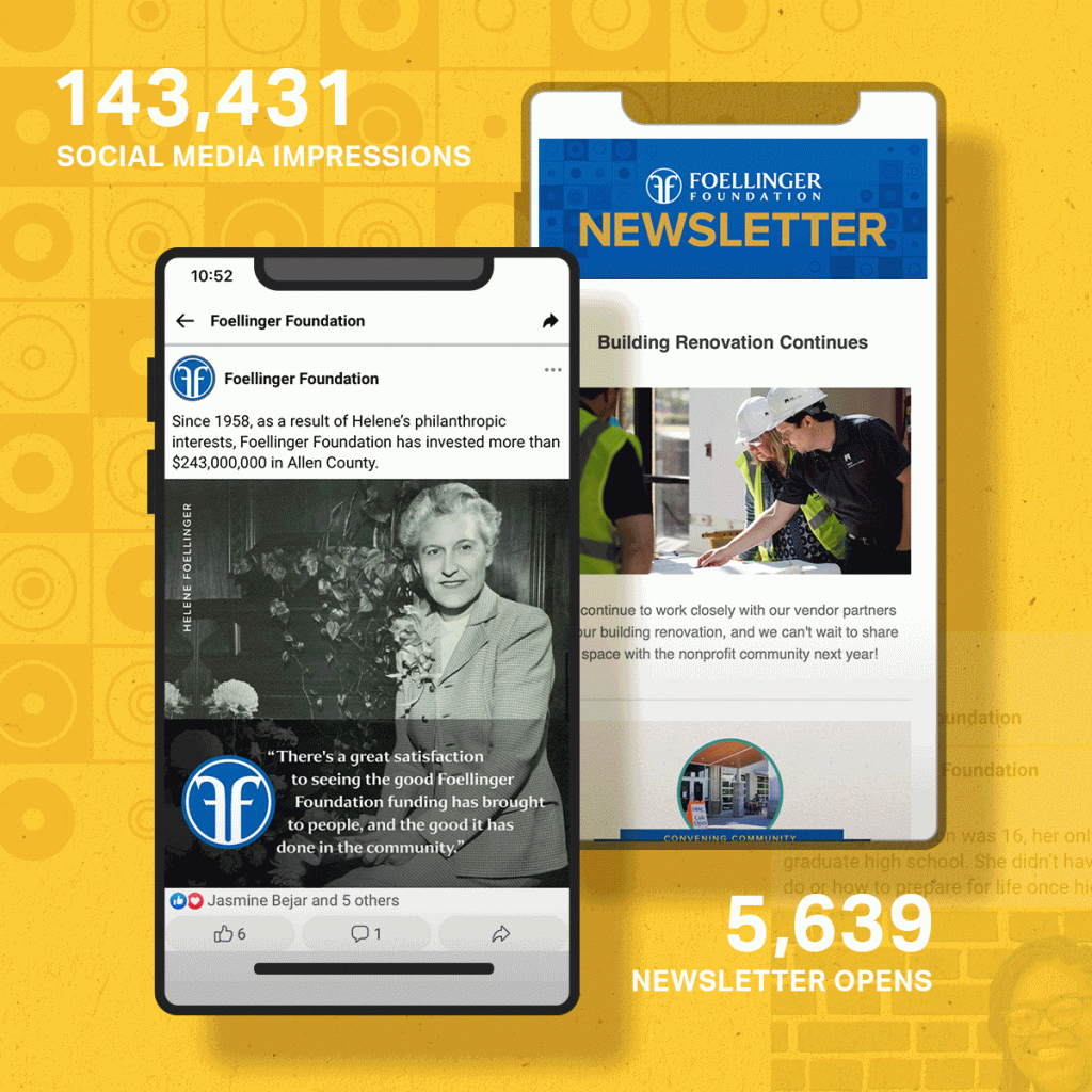 Foellinger Foundation website mockups on mobile