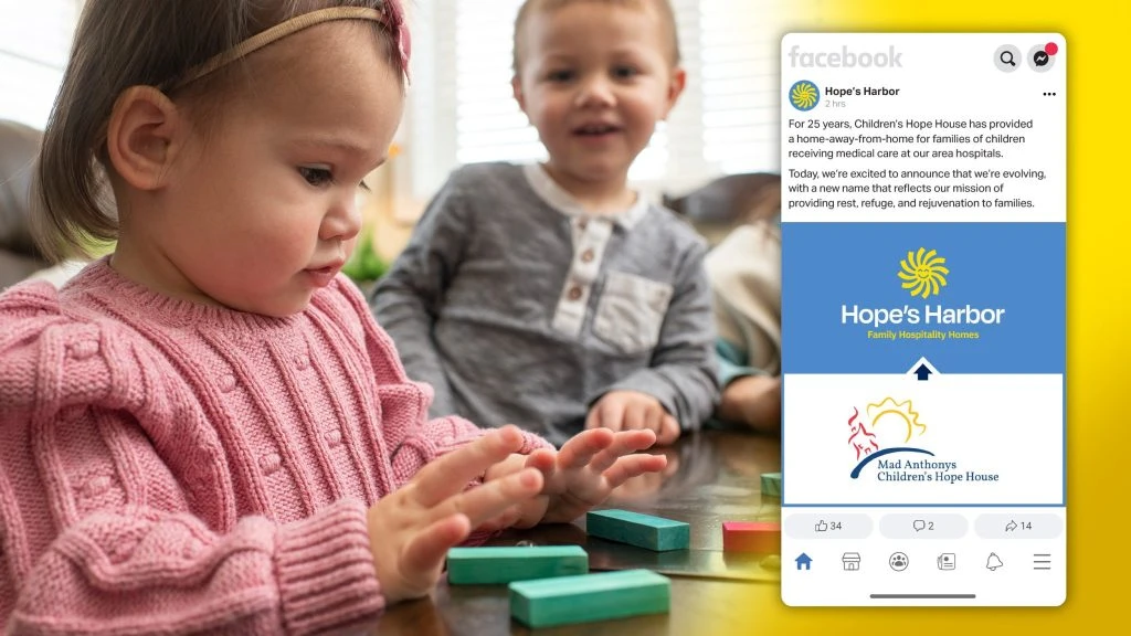 children playing and Hope's Harbor website mobile display