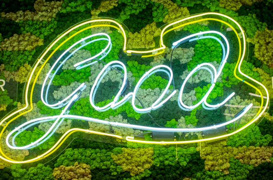 neon sign that says Good