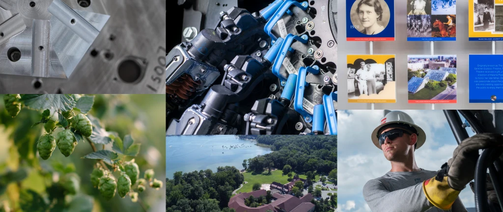 collage of plants, equipment and power worker