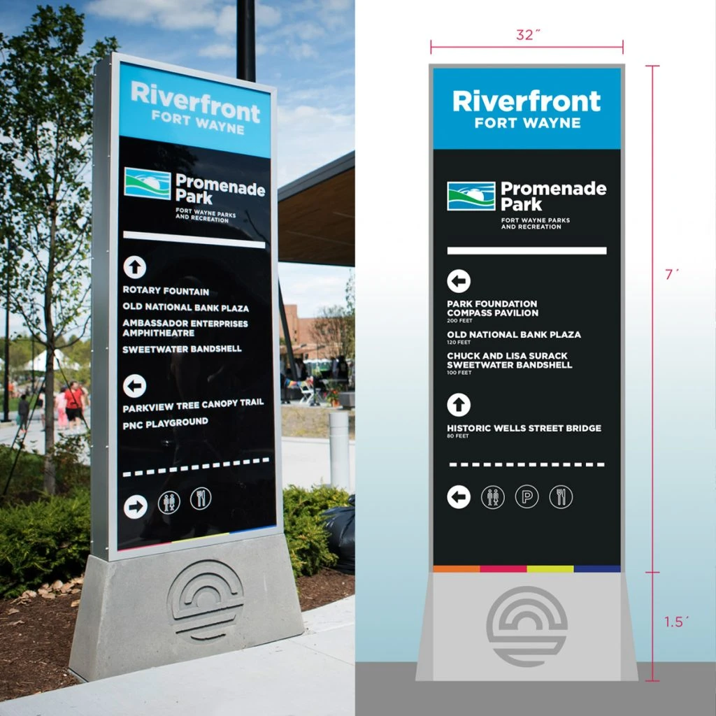 Riverfront Fort Wayne signage renders