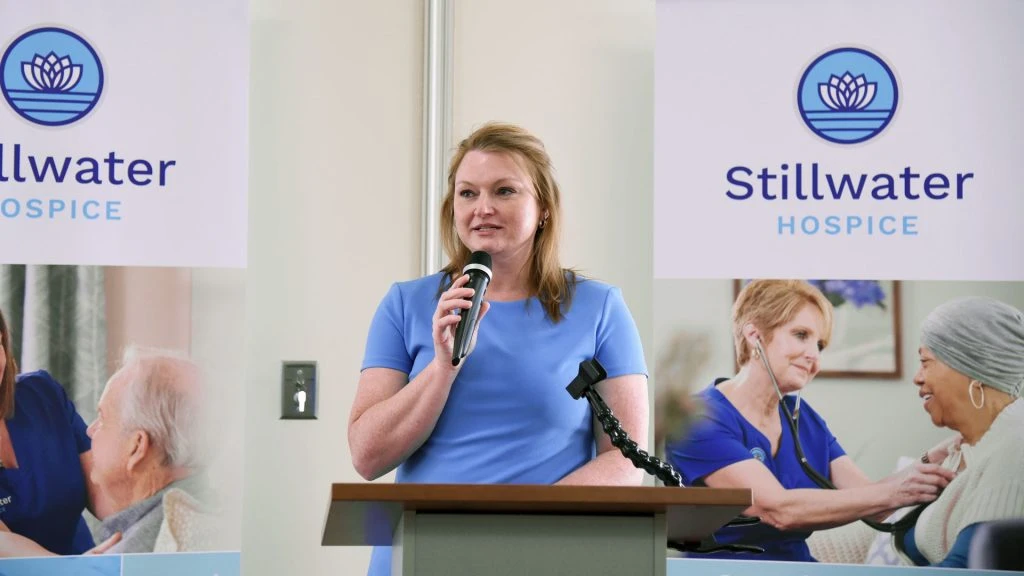Stillwater Hospice worker giving speech