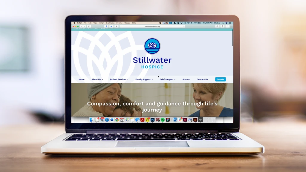 Stillwater Hospice website homepage displayed on open laptop