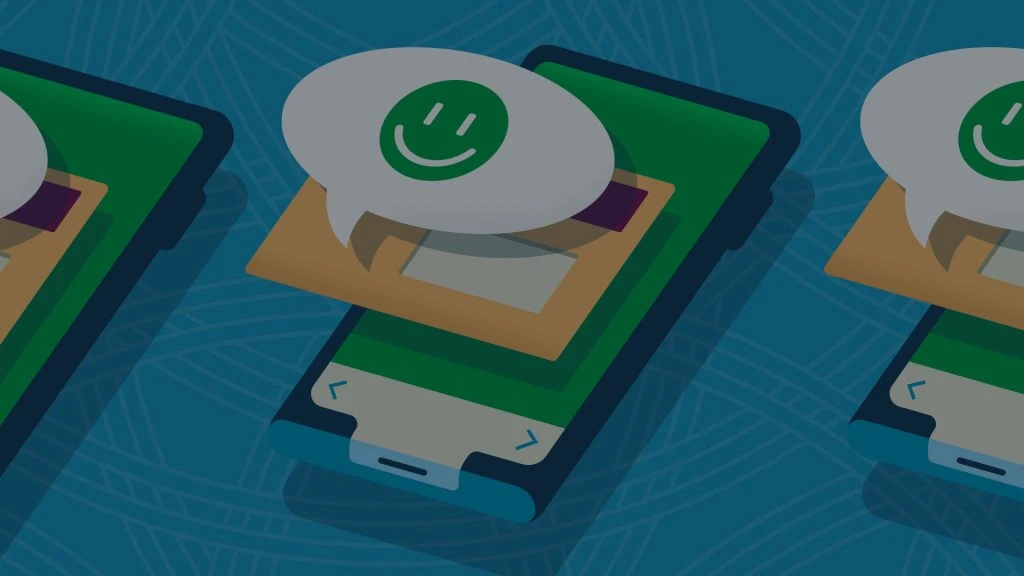 illustration of smiley face text popup over a cellphone