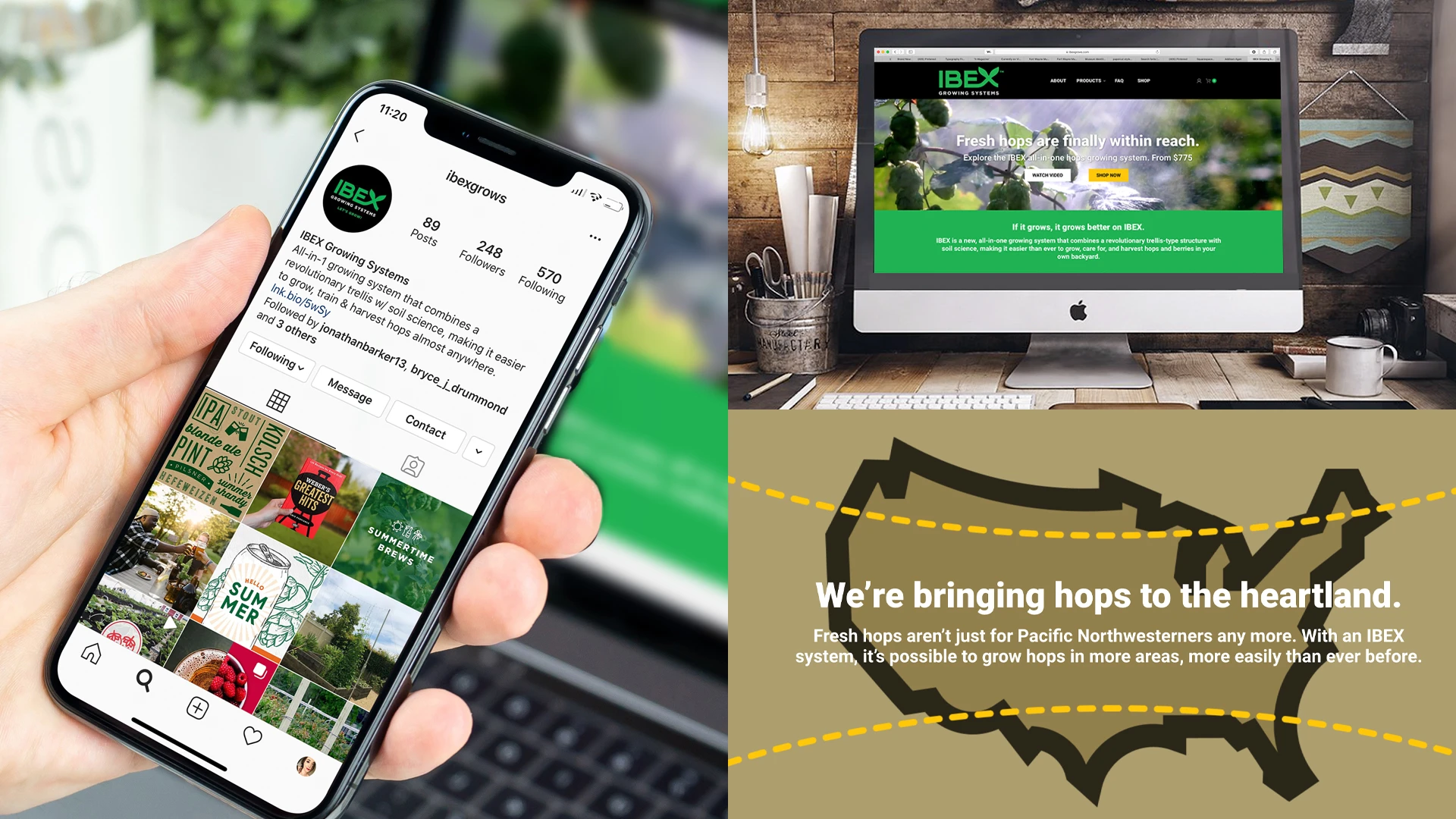 IBEX Growing Systems website mockup on mobile and desktop