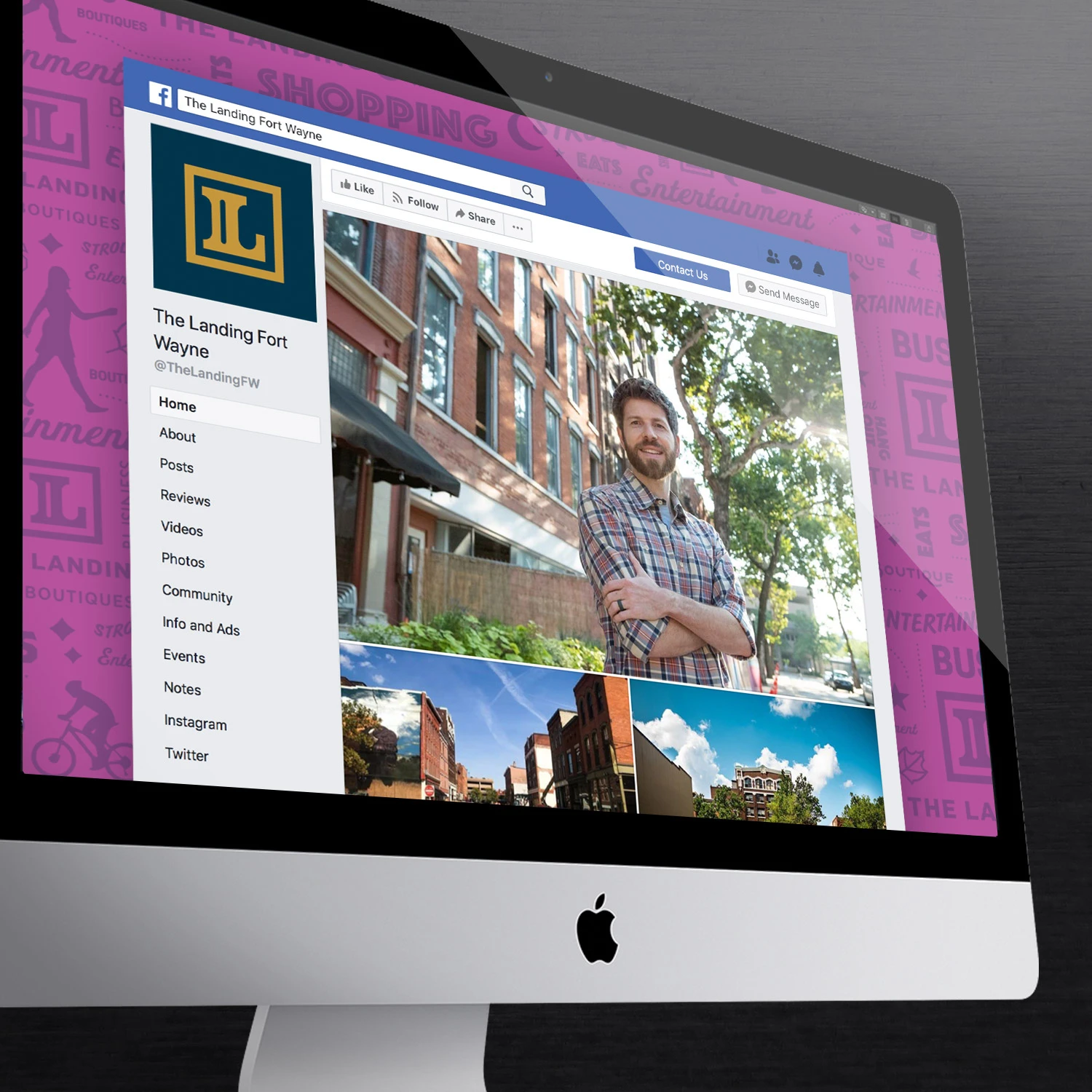 The Landing facebook page display on desktop computer