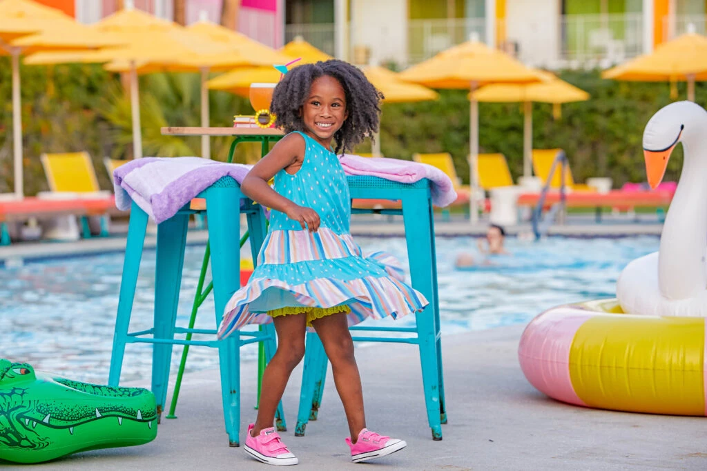 girl at the pool wearing Matilda Jane Clothing