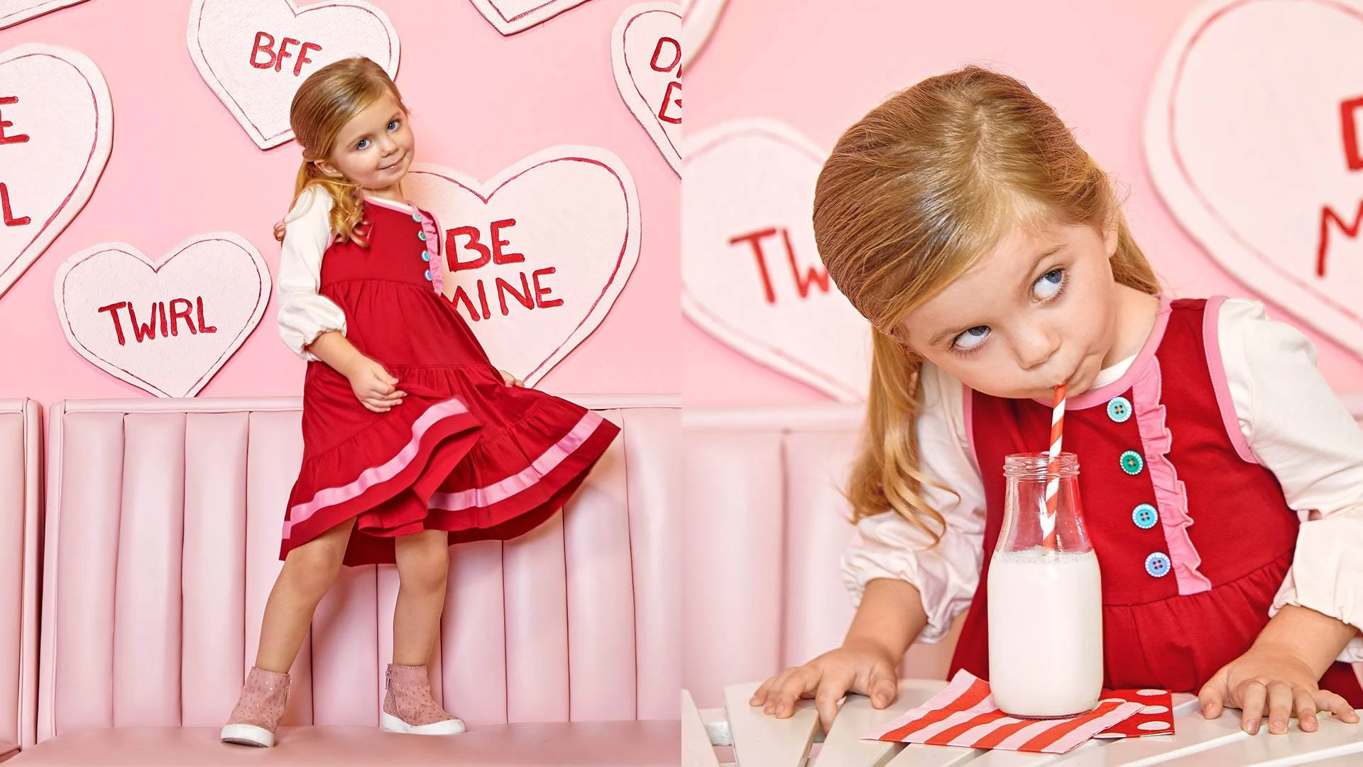 girl wearing Matilda Jane Clothing drinking milk