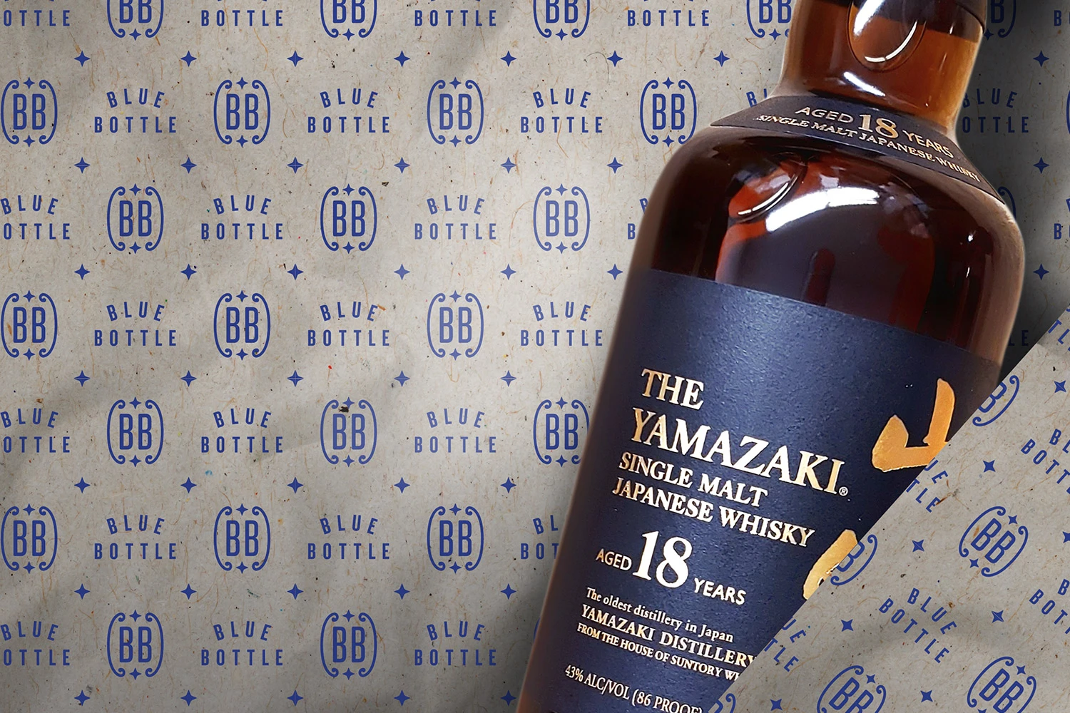 Bottle of alcohol with Blue Bottle Shop logo