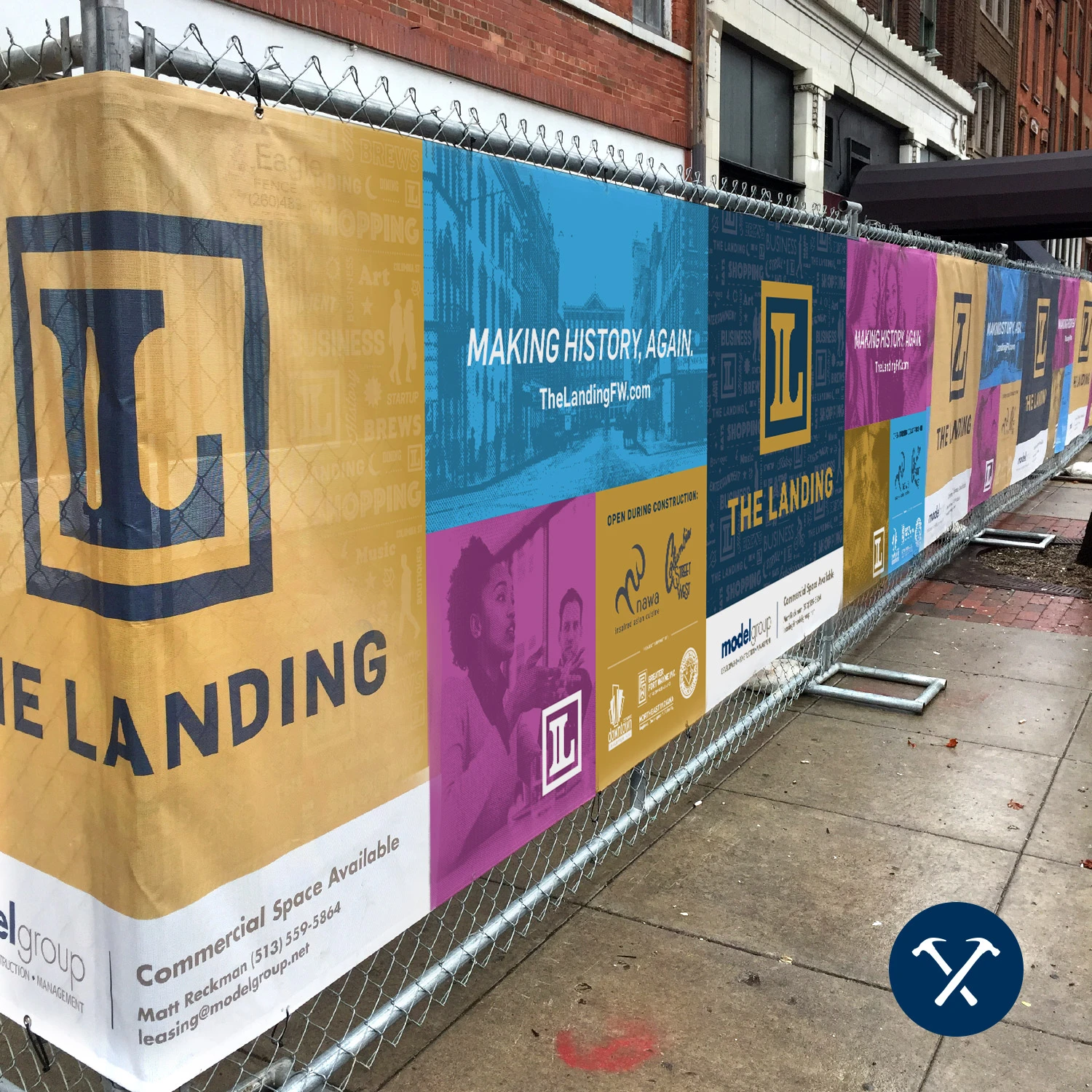 The Landing branded building wrap