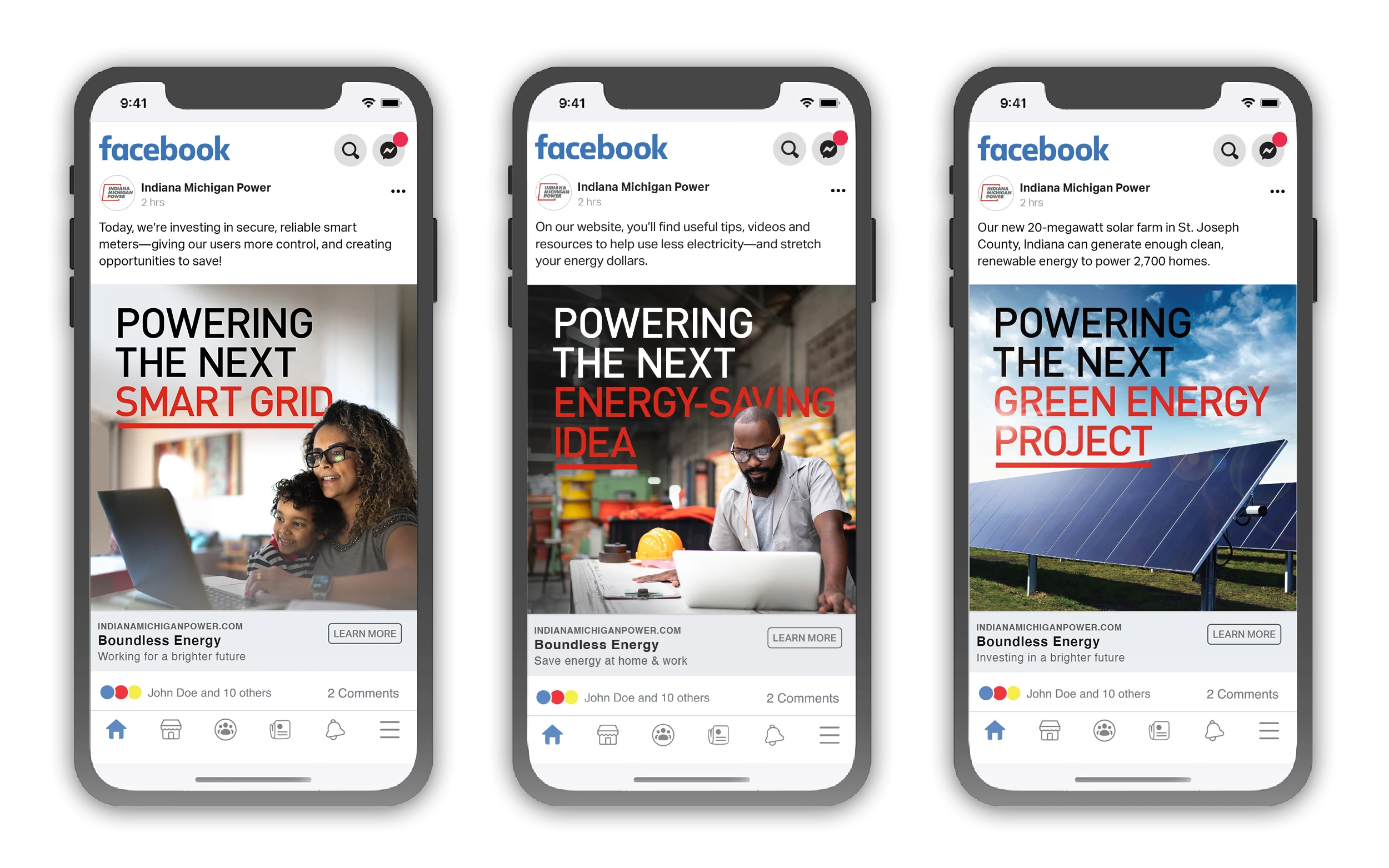 Indiana Michigan Power social media mockups on mobile
