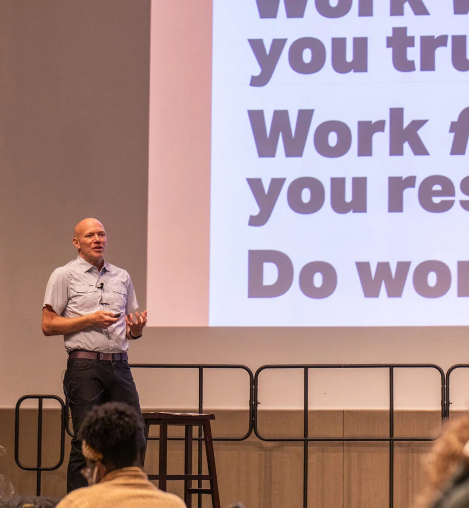 One Lucky Guitar founder and principal Matt Kelley leading a branding workshop