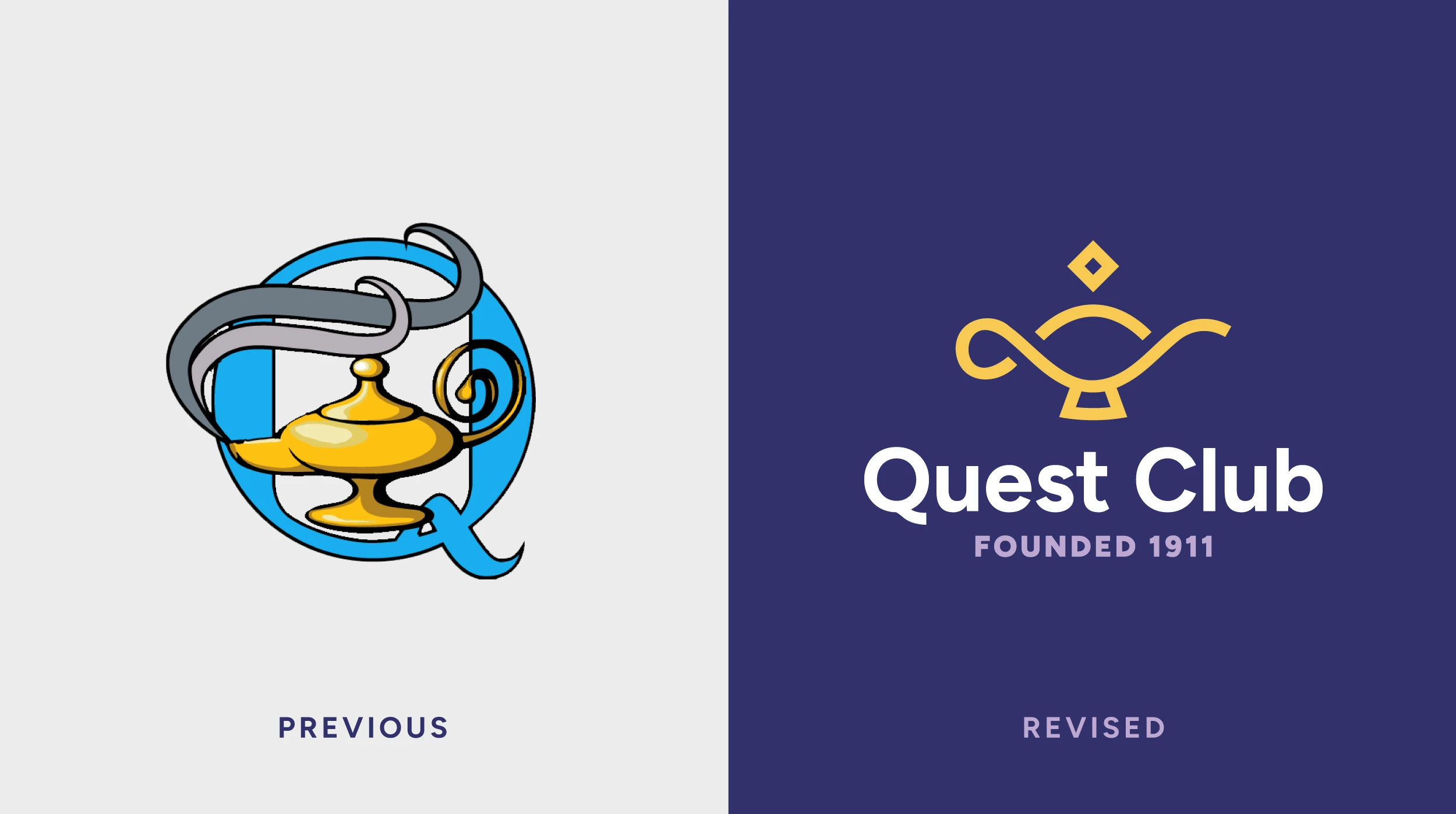 Before and After of the Quest Club logo redesign