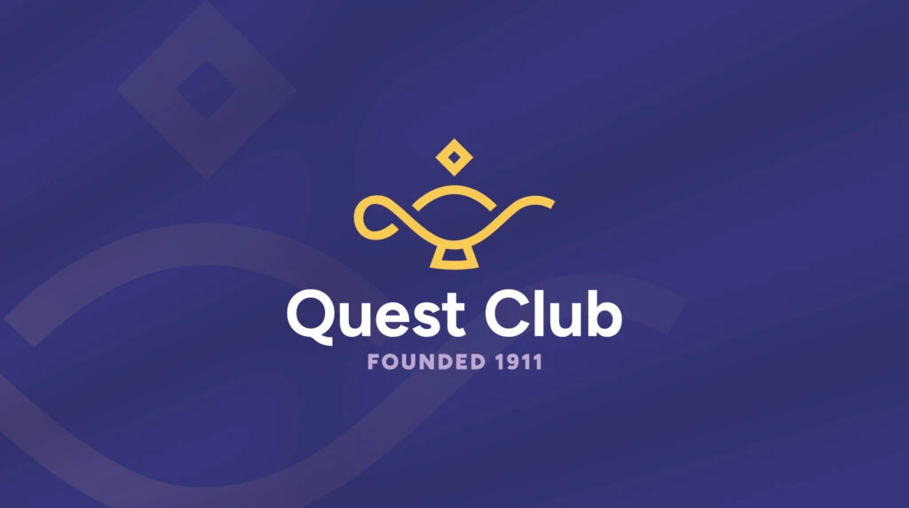 Purple background featuring the Fort Wayne Quest Club new logo