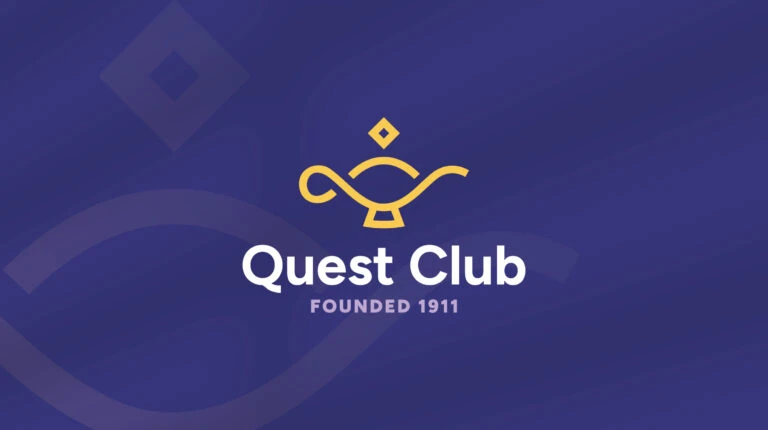 Purple background featuring the Fort Wayne Quest Club new logo